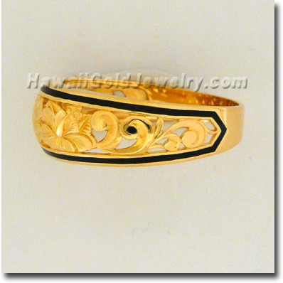 Dome CutOut Tapered Ring Design Hibiscus Flower With Hawaiian Scroll Dome CutOut Tapered Ring Design Hibiscus Flower With Hawaiian Scroll