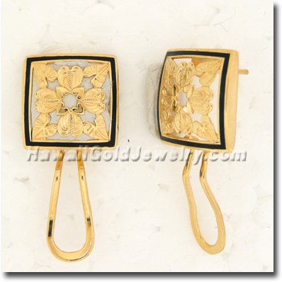 Hawaiian Anthurium Quilt Earring - Hawaii Gold Jewelry