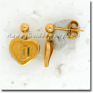 Hawaiian Friendship Heart Dangle Earring - Hawaii Gold Jewelry