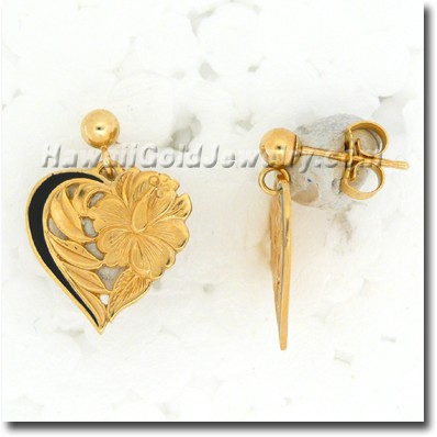 Hawaiian Leialoha Heart Earring - Hawaii Gold Jewelry