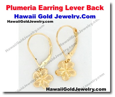 Hawaiian Plumeria Earring Lever Back - Hawaii Gold Jewelry