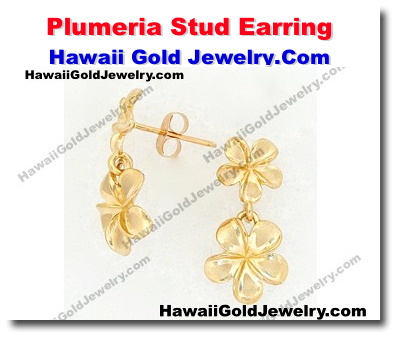 Hawaiian Plumeria Stud Earring - Hawaii Gold Jewelry