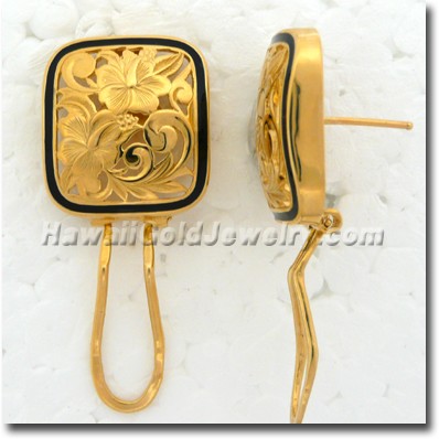 Hawaiian Puanani Square Earring - Hawaii Gold Jewelry