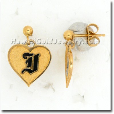 Hawaiian Raised Enamel Heart Dangle Earring - Hawaii Gold Jewelry