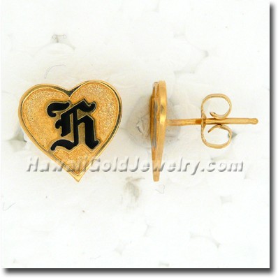 Hawaiian Raised Enamel Heart Stud Earrings - Hawaii Gold Jewelry