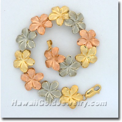 Hawaiian Plumeria Link Bracelet - Hawaii Gold Jewelry