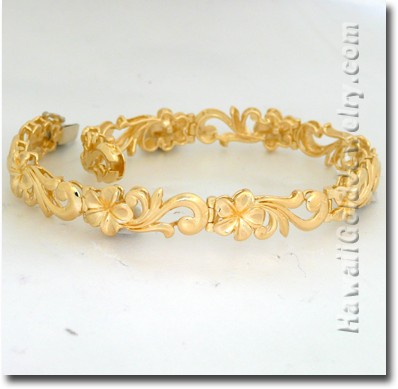 Hawaiian Plumeria Scroll Link - Hawaii Gold Jewelry