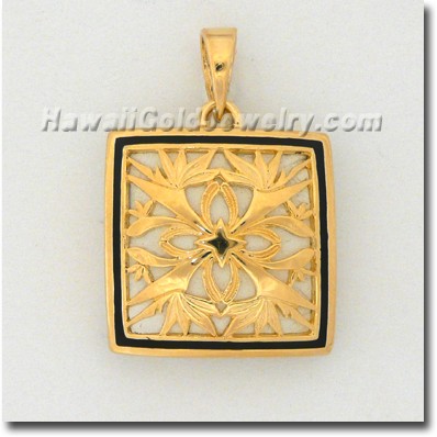 Hawaiian Bird of Paradise Quilt Pendant - Hawaii Gold Jewelry