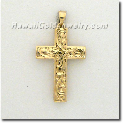 Hawaiian Cut-Out Cross Pendant - Hawaii Gold Jewelry