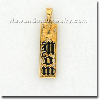 Hawaiian Mom Flat Vertical Pendant - Hawaii Gold Jewelry