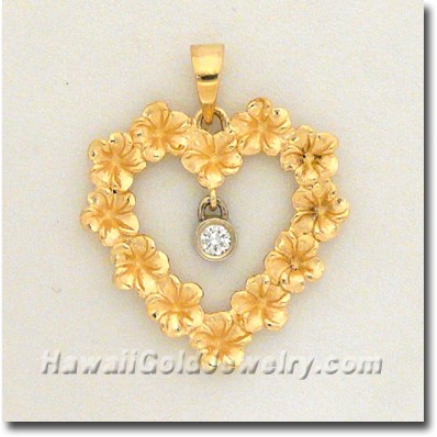 Hawaiian Plumeria Heart Pendant - Hawaii Gold Jewelry