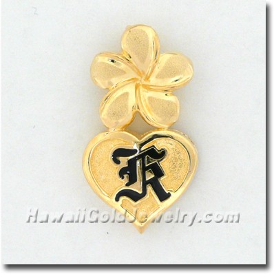 Hawaiian Plumeria Initials Heart Pendant - Hawaii Gold Jewelry