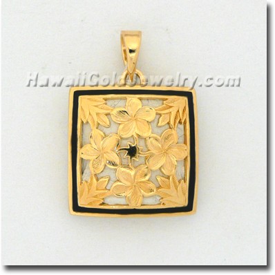 Hawaiian Plumeria Quilt Pendant - Hawaii Gold Jewelry