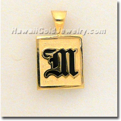 Hawaiian Raised Enamel Pendant Square - Hawaii Gold Jewelry