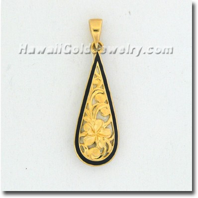 Hawaiian Teardrop Plumeria Pendant - Hawaii Gold Jewelry