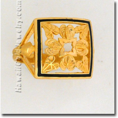 Hawaiian Anthurium Quilt Ring - Hawaii Gold Jewelry