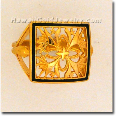 Hawaiian Bird of Paradise Quilt Ring - Hawaii Gold Jewelry