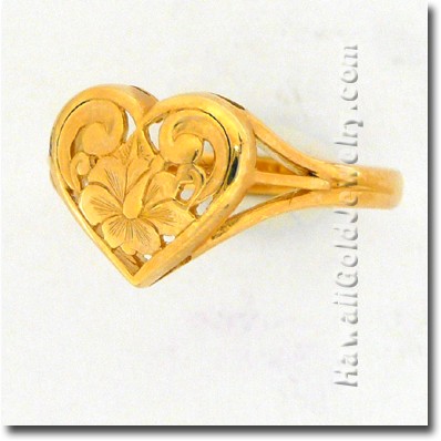 Hawaiian Cut-Out Heart Ring - Hawaii Gold Jewelry