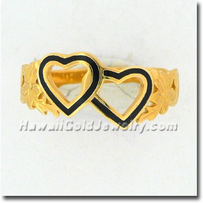 Hawaiian Double Heart Ring - Hawaii Gold Jewelry