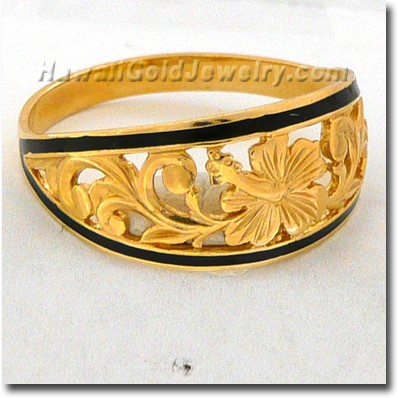 Hawaiian Hibiscus Hoop Ring - Hawaii Gold Jewelry