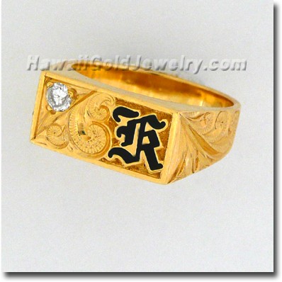 Hawaiian Mens Rectangle Ring - Hawaii Gold Jewelry