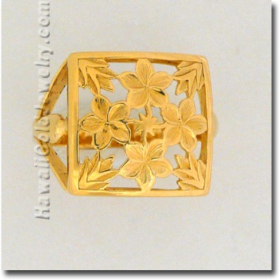 Hawaiian Plumeria Quilt Ring - Hawaii Gold Jewelry