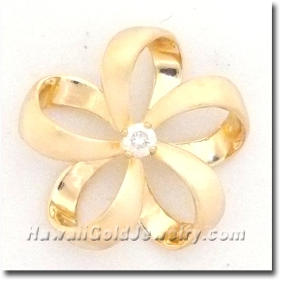 Hawaiian Ribbon Plumeria Pendant - Hawaii Gold Jewelry