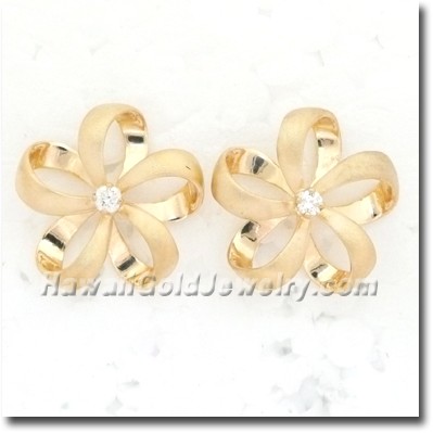 Hawaiian Ribbon Plumeria Earring - Hawaii Gold Jewelry