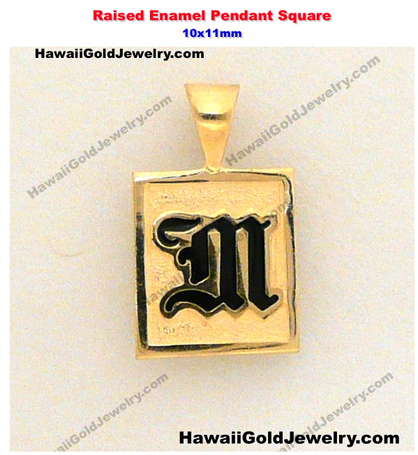 Hawaiian Raised Enamel Pendant Square 10x11mm Hawaiian Gold Jewelry