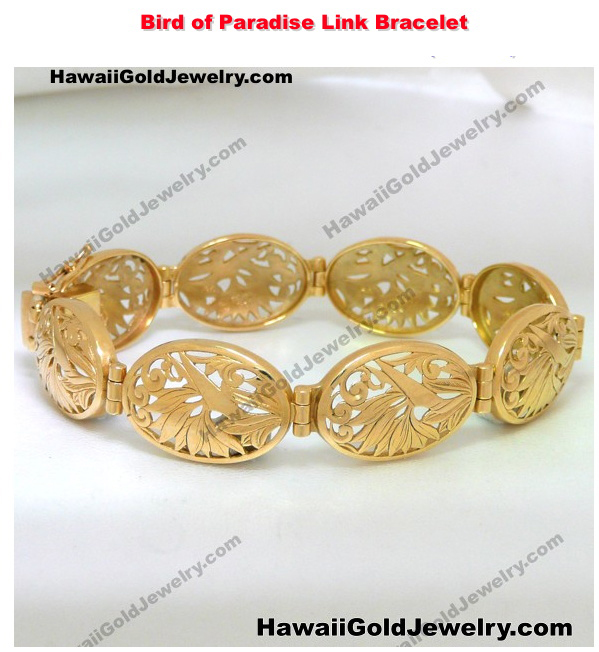 Hawaiian Bird of Paradise Link Bracelet Plain Border 17mm 17x20mm