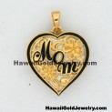 Mom Heart Plumeria Pendant - Hawaiian Gold Jewelry