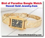 Hawaiian Bird of Paradise Bangle Watch - Hawaii Gold Jewelry