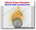 Hawaiian Black Pearl Pendant - Hawaii Gold Jewelry