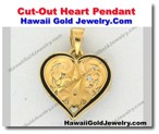 Hawaiian Cut-Out Heart Pendant - Hawaii Gold Jewelry