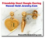 Hawaiian Friendship Heart Dangle Earring - Hawaii Gold Jewelry