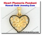 Hawaiian Heart Plumeria Pendant - Hawaii Gold Jewelry