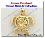 Hawaiian Honu Pendant - Hawaii Gold Jewelry