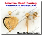 Hawaiian Leialoha Heart Earring - Hawaii Gold Jewelry