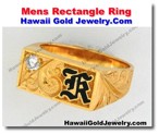 Hawaiian Mens Rectangle Ring - Hawaii Gold Jewelry