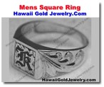 Hawaiian Mens Square Ring - Hawaii Gold Jewelry