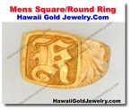 Hawaiian Mens Square/Round Ring - Hawaii Gold Jewelry