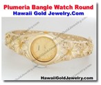 Hawaiian Plumeria Bangle Watch Round - Hawaii Gold Jewelry