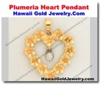 Hawaiian Plumeria Heart Pendant - Hawaii Gold Jewelry