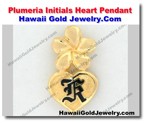 Hawaiian Plumeria Initials Heart Pendant - Hawaii Gold Jewelry