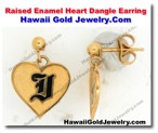 Hawaiian Raised Enamel Heart Dangle Earring - Hawaii Gold Jewelry