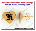 Hawaiian Raised Enamel Heart Stud Earrings - Hawaii Gold Jewelry