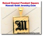 Hawaiian Raised Enamel Pendant Square - Hawaii Gold Jewelry