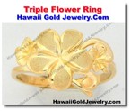 Hawaiian Triple Flower Ring - Hawaii Gold Jewelry