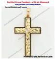 Cut-Out Cross Pendant Black Border w/10 pt. Diamond 20x30mm Medium - Hawaiian Gold Jewelry