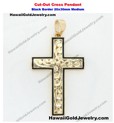 Cut-Out Cross Pendant Black Border 20x30mm Medium - Hawaiian Gold Jewelry